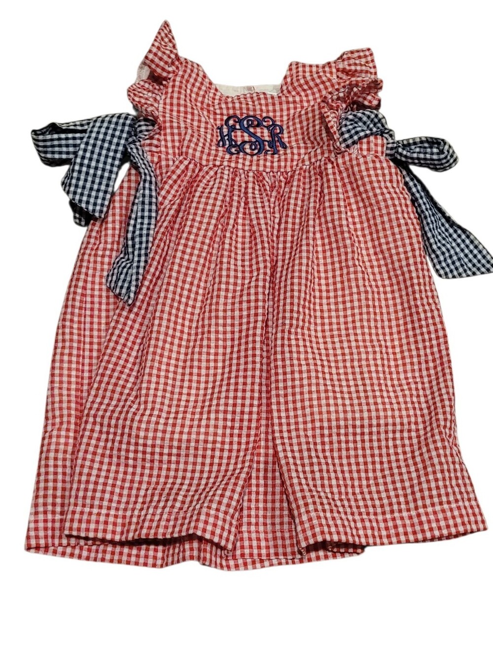 Cecil And Lou Navy And Red Seersucker "HSR" Monogram Sz 3T